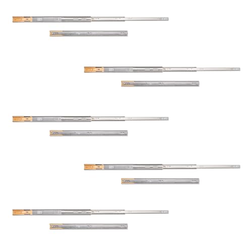 Emuca - Guías laterales para cajones con rodamiento de bolas 45mm x 600mm, pack de 5 juegos de guías de extraccion total con cierre suave