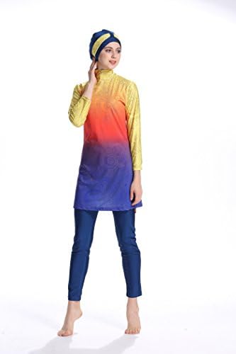 Fashion Muslim Young Women Swimwear High Elasticity Islamic Swimsuit 3 Piece Swimsuit Burkini Gold