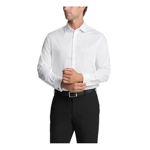 Michael Kors Men's Dress Shirt Comfort Stretch French Cuff Regular Fit White at Amazon