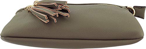 Vegan Mini Multi-Zipper Crossbody Handbag Purse with Tassel Accents (Olive)