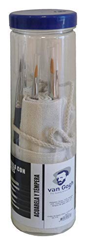 Van Gogh Tube with Fabric Brush Holder, 6 Brushes Watercolor and Tempera Blue