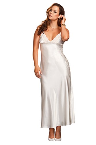 iCollection Women's Plus-Size Long Lace Trimmed Satin Gown, 3X Plus, White