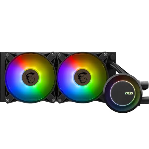 MSI MAG CORELIQUID E240 AIO CPU Wasserkühlung- Vergrößerte Kupferkühlplatte, ARGB Blockhead & FDB Lüfter, Zweikammer-Wasserblock, Split-Flow Radiator,