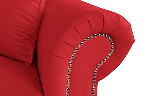 Sofamania Large Classic Velvet Fabric Living Room Chaise Lounge with Nailhead Trim (Red) - Thumbnail 6