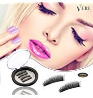 Magnetic Eyelashes, Verebeauty Double Magnet False Eyelashes 3D Natural Look, Resuable, Ultra Light-Weight, and Thick Black Long Charming Fiber Eyelashes (4 Pcs, Black)
