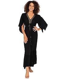 Vestido largo de playa de Bali para mujer con cuello en V con cuentas profundas, vestido casual sexy de verano