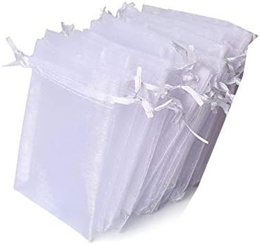 AISIBO 50Pcs 4x6 Inches Sheer Drawstring Organza Bag Jewelry Pouches Wedding Party Christmas Favor Gift Bags (White)