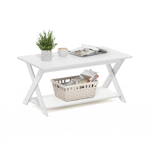 Furinno Modern Simplistic Rectangular Table with X-Legs; Crossed Side Table for Living Room, Bedroom or Home Office; White