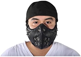 Black Leather Biker Face Mask With Spikes