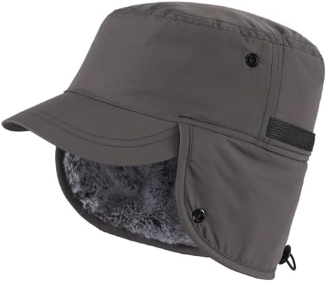 Connectyle Mens Winter Hat with Brim Warm Earflaps Hat Faux Fur