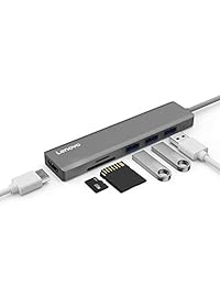 Hub USB C de Lenovo, Adaptador USB C de aluminio ultra delgado con 3 puertos USB 3.0, 4K HDMI, Lector de tarjetas SD   TF, Compatible para el MacBook Pro Chromebook Nintendo Switch 2016 2017 y más dispositivos USB C