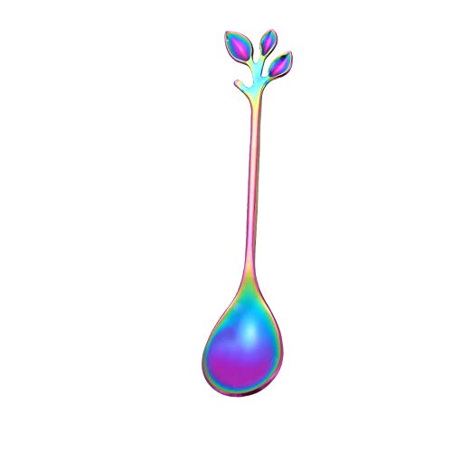 YJYDADA Spoon,Stainless Steel Leaves Fork Coffee Tea Spork Flatware Dessert Salad Tool (Multicolor, A)