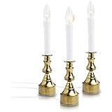 New Ideal Lights Dimmable Window Candle Electric with Multi Timer IR Controller, Metal Base Christmas Window Candles UL Listed 3 Set Packing 2 Extra Replacement Bulb (Brass)