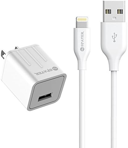Spater 5-Feet iPhone Cable and a USB Travel Wall Charger for iPhone X, iPhone 8, iPhone 7/7s/6/6s 5/5s, iPad Mini, iPod Touch, iPods