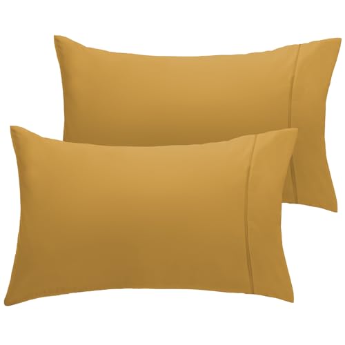 LuxClub Collection Pillowcases 2 Pack - Eco Friendly Wrinkle Free Cooling Pillow Cases with Satin Trim - Machine Washable Hotel Bedding Silky Soft - Medallion Gold Standard/Queen