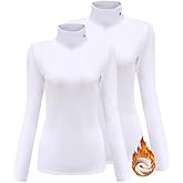SSLR-2 Pack Thermal-Shirts for-Women-Turtleneck Long Sleeve Tops Fleece Lined Winter Slim Fitted Mock Neck Base Layer(XX-Large, Full White)