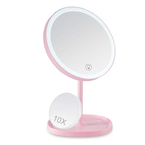 LED Makeup Mirror, Sailstar 4000K Makeup Mirror with Lights, Touch Screen Dimming, 1X/10X Magnification, 180 Degree Rotation, Support USB Charging, Detachable Portable Mirror - Thumbnail 7