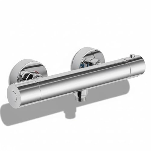 Auralum Thermostatic Shower Mixer Tap with 38°C Safe Button Anti-Scald Mixer Tap for Wall Shower Alloy, Temperature Control, Chrome