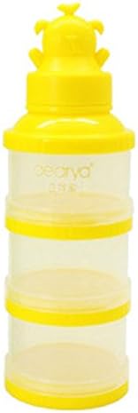 Formula Dispenser, Dearya Twist-Lock Stackable BPA Free On-the-Go 3 Compartments Bear Funnel Baby Milk Powder Dispenser &amp; Snack Container - 300ml 0M+ - 3 Feeds/1 Pack (Yellow)