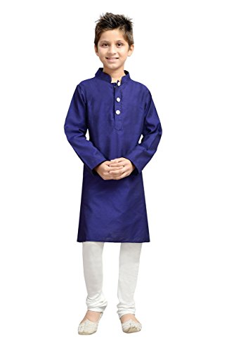 K&u little boys  blue & white cotton silk kurta…