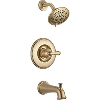Delta Faucet Linden 14 Series Single-Function Tub and Shower Trim Kit with 5-Spray Touch-Clean Shower Head, Champagne Bronze T14494-CZ (Valve Not Included)