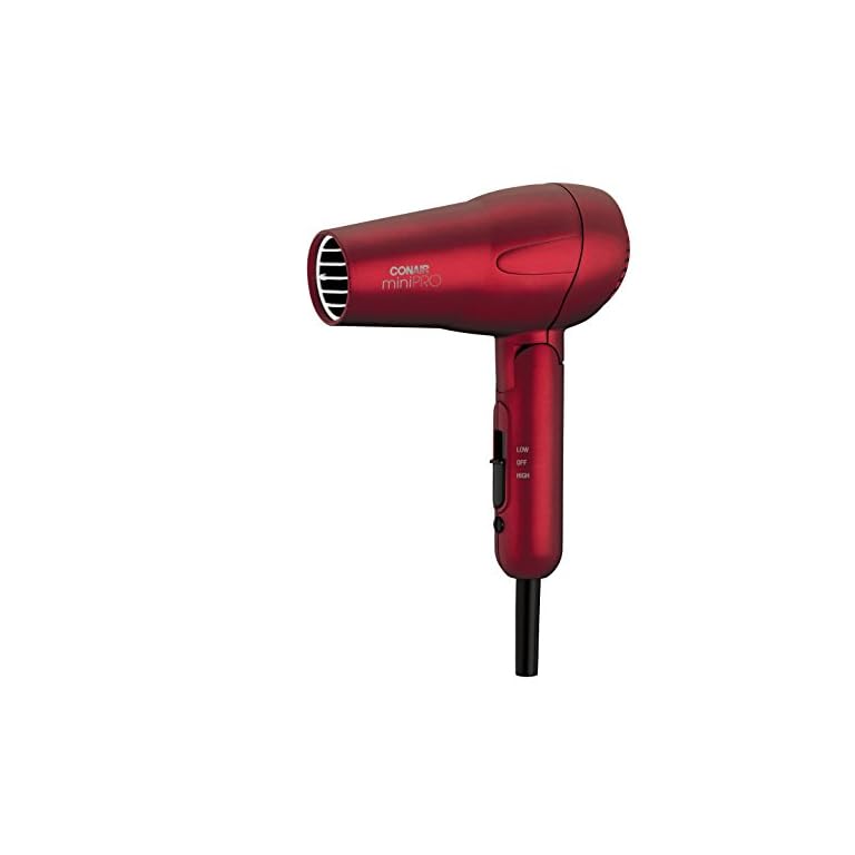 Conair miniPRO Tourmaline Ceramic Hair Dryer with Folding Handle, Travel Hair Dryer, Red