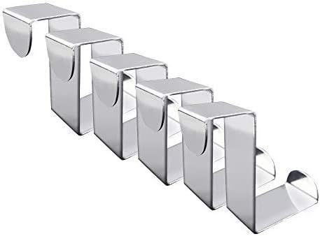 Over The Door Hook - Free Moving Adjustable Storage Organizer Rack for Hand Towel,Coat,Hat,Clothes,Hanger,Kraft Paper Bags,Towel Coat Rack Hats - Silver (5 Pack)