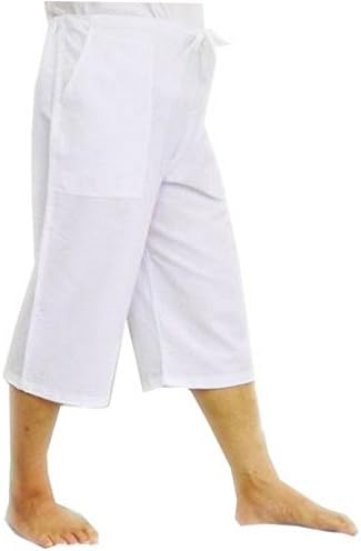 SPICY SERVED 3/4 Pants Men and Women Unisex Style 100% Cotton Casual Drawstring Loose Capri Yoga Gym Jogger Pajama Free Size, 2 Sides Pocket and 1 Back Pocket by (White)
