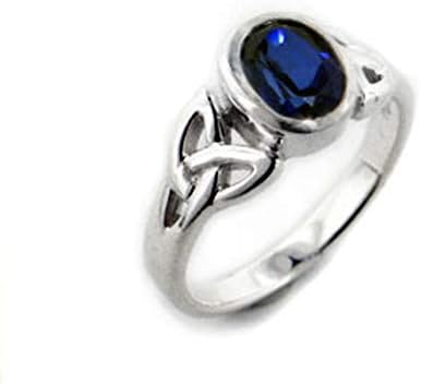 Sterling Silver Celtic Knot and Created Blue Sapphire Ring(Sizes 4,5,6,7,8,9,10,11,12,13,14,15)
