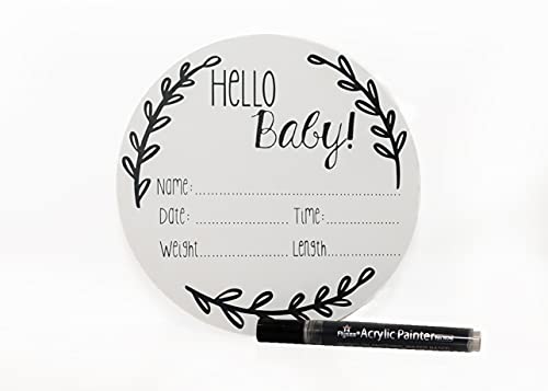 Nana’s Little Angels Birth Announcement Sign 5 inch White “Hello Baby” Newborn Baby Name Announcement Wooden Sign with…