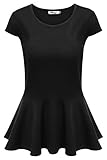Meaneor Women's Crew Neck Cap Sleeve Solid Casual Peplum Tops Tunic Blouse