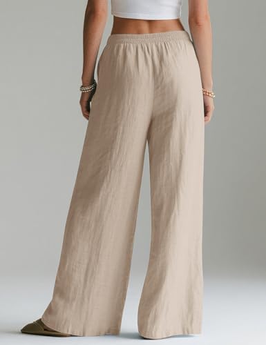 Rapbin Linen Trousers Womens Wide Leg Pants for Women UK Ladies Summer Casual Elasticated Waist with Pockets