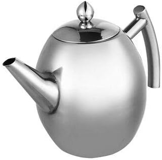 EmporiumQ Stainless Steel Teapot Coffee Pot (includes Tea Leaf Infuser Filter), 1 Liter, Silver