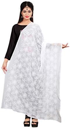 Aurima White Nazneen Embroidery Women's Designer Dupattas