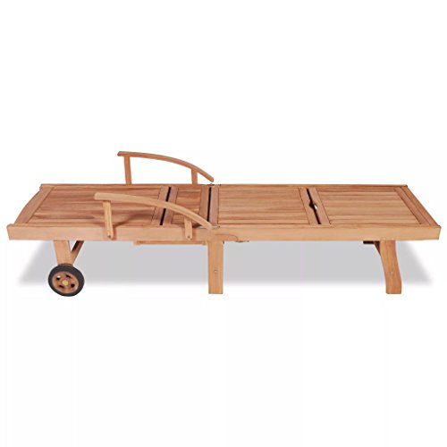 Sun Lounger Adjustable Reclining Wooden Sunlounger Solid Teak Wood Patio Sunbed Beach Chair Deck Chair Pool Sauna Furniture for Poolside,Patio,Garden Pool, Beach, Lawn - Thumbnail 5