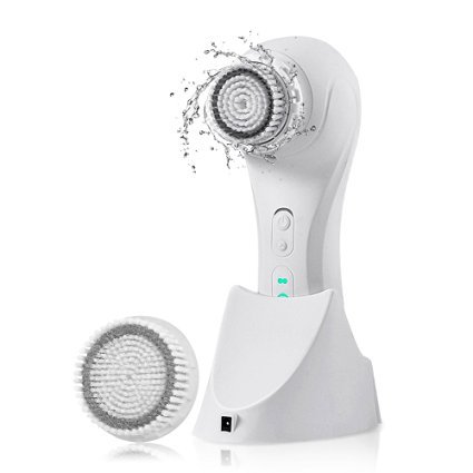 Electric Vibrating Sonic Facial and Body Cleansing Brush Face Brush Waterproof Skin Exfoliating Cleansing System for Deep Cleaning 4 Mode Settings with 2 Brush Heads