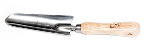 Cate's Garden Garden Transplanter Trowel Premium Transplanter Tool for Digging and Planting - Heavy Duty Stainless Steel, Smooth Vintage Style Natural Ash Wood Handle and Leather Strap