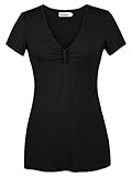 Ninedaily Women Short Sleeve Tunic Fitted Casual V Neck Front Pleated Tops