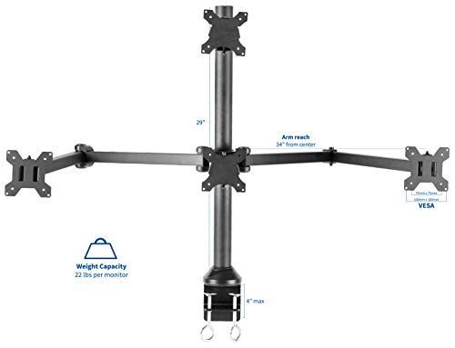 VIVO Steel Quad LED/LCD Computer Monitor Heavy Duty Desk Mount 3 + 1 Fully Adjustable Stand | Holds Four (4) Screens Up To 32" (STAND-V104A