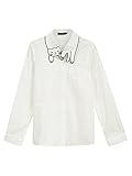 Persun Women's White Cat Pattern Collar Button Down Cotton Long Sleeve Shirt