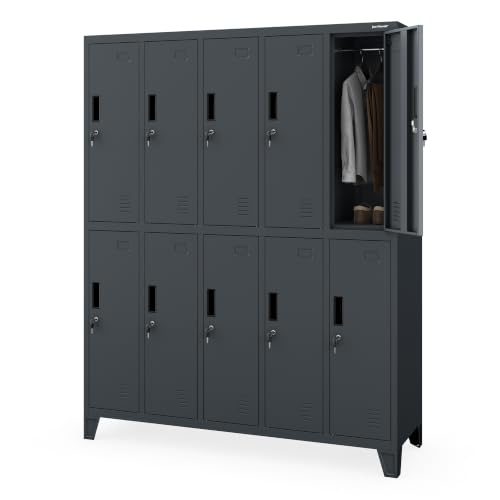 Jan Nowak 5B2A Locker Cabinet Metal Cabinet with 10 Compartments Label Holder Ventilation Slots Metal Powder Coated 172 cm x 136 cm x 45 cm (H x W x D) (Anthracite)