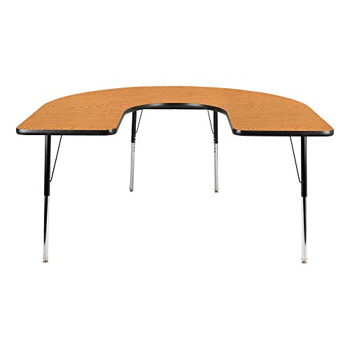 Horseshoe Adjustable Height School Classroom Activity Table - Oak Top/Black Edge