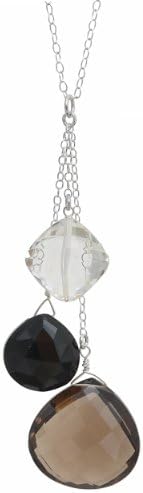 Smokey Quartz, Black Onyx and Rock Crystal Briolette Natural Gemstone Sterling Silver Handmade Necklace by ASHANTI