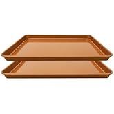 Set of 2 Nonstick Copper Cookie Sheet and Copper Coating Baking Pan for Cookies 11" x 16"