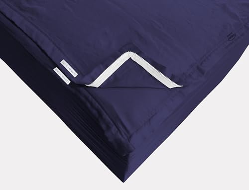 Cotton Zip On Fitted Sheet Queen - 2 Zip Sheets & 1 Fitted Sheet Base - Upto 16' Inch Deep Pocket Queen Size Zipper Fitted Sheets - Soft & Luxury 600 TC 100% Cotton Sheets - Navy Blue