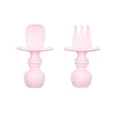 Bumkins Silicone Chewtensils, Baby Fork and Spoon Set, Training Utensils, Baby Led Weaning Stage 1 for Ages 6 Months+ in Pink
