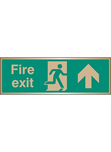 Caledonia Signs 59519 Fire Exit Arrow Ahead Brass Label, 300 mm x 100 mm