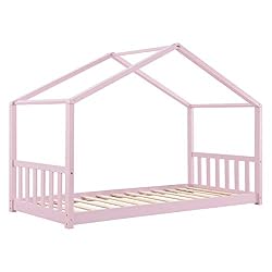 ArtLife-Kinderbett-Paulina-90-x-200-cm-mit-Lattenrost-und-Dach-Bett-fuer-Kinder-aus-massivem-Holz-Hausbett-in-Rose