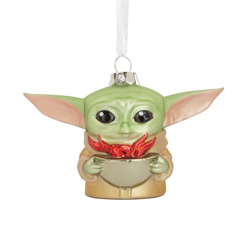 Hallmark Grogu Glass Ornament, Star Wars Tree Decoration, The Mandalorian, Glass Hanging Ornament, Christmas Hanging Ornament, Gifts for Christmas, Green & Red