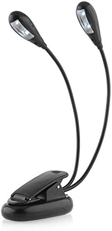 Yihmi 4 LED Mini Reading Lamp,Portable Clip on Book Reading Light,2 Heads by 2 Flex Necks Eye-Friendly White in 4 Brightness for Readers/Kids/Worker by USB Or 3 AAA Batteries(Batteries NOT Included)